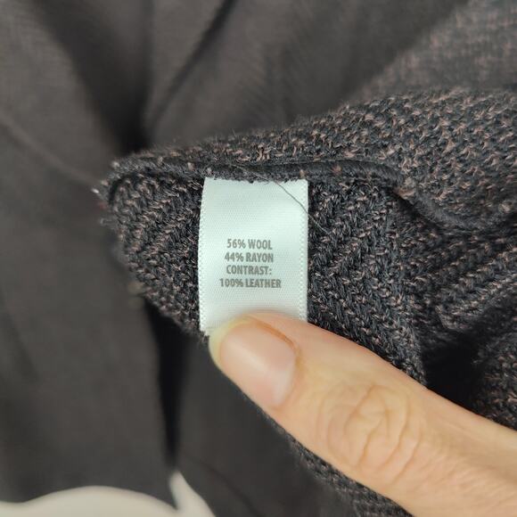 St John Knit Blazer Size 12 Black Herringbone Leather Trim Preppy Dog Show FLAWS - Picture 10 of 13